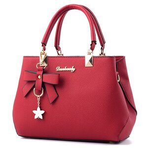 8389 Handbag Tote Shoulder Purse Leather Crossbody Bag Wine Red
